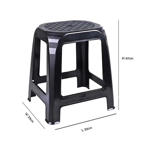 Plastic Stools Set of 2 Black Rattan Multi Purpose Seat Indoor Outdoor Stackable - Picture 3 of 3