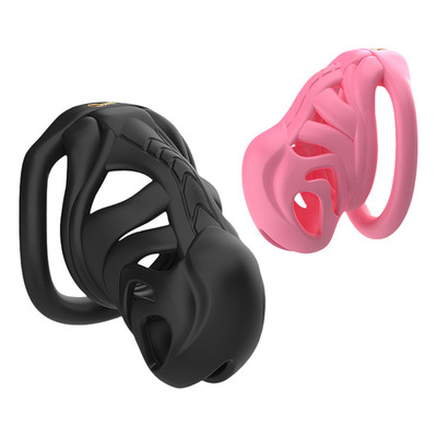 Male Resin Chastity Cage Device Men Mamba Locking Belt 4 Rings Black Pink CC686