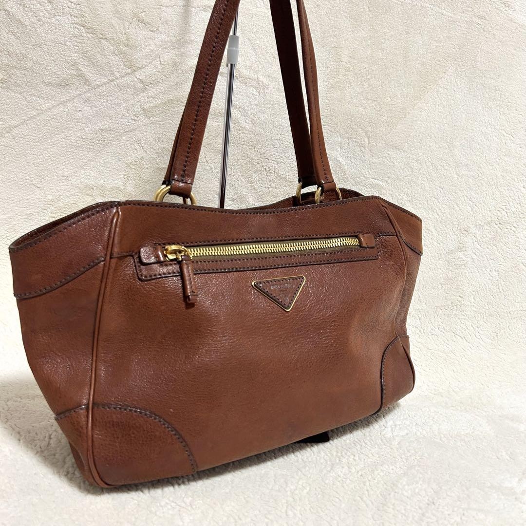 Prada Viterlo Daino Leather Cognac Tote Bag in Excellent Condition