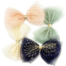 Big Tulle Hair Bows for Girls, 4 Pieces Cute Glitter Polka Dots Mesh Alligato...