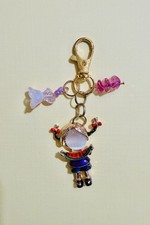 Watermelon Girl Charm Keychain Beaded Pink and Purple Bag Charm Gold Tone Design