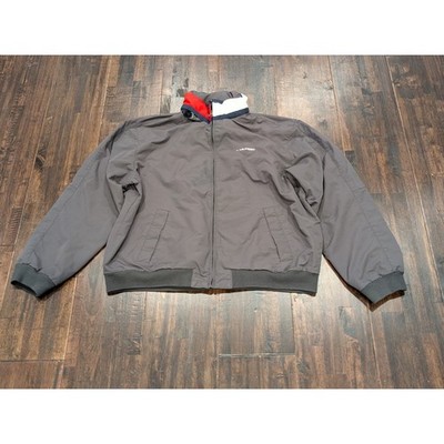 Vintage Y2K Tommy Hilfiger Flag Collar Gray Bomber Jacket Mens XL Hooded Lined