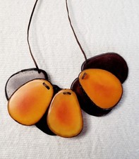 Handmade Tagua Nut Necklace Adjustable Orange and Brown