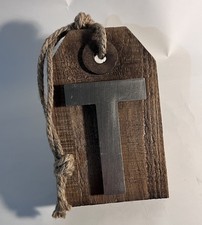 Wood Door Hanger Sign LETTER "T" Rustic Farmhouse Decor Metal