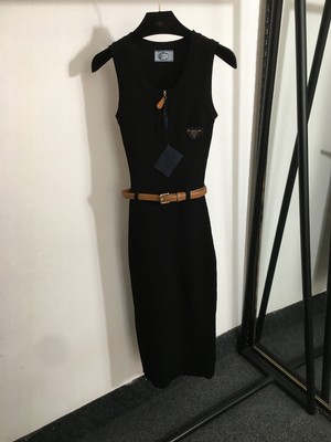 Fashion Big U-Neck Simple Slim Dress Half Zipper Slim Knit Sleeveless Vest Dress