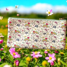 2024 Sanrio Hello Kitty White Pencil Pouch Case Zipper Lined Rainbows Hearts
