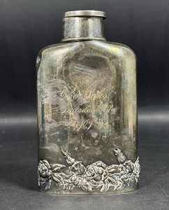 Antique 1909 Derby Silver Co. 1834 Monogrammed Silver Plate Lidded Flask