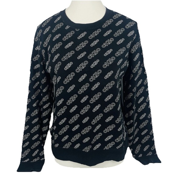 Calvin Klein CK50 Sweatshirt Womens S Black Logo Print Crew Neck Jumper