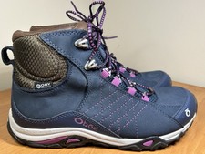 Oboz Mid B-Dry Hiking Boots Women Sz 7.5 Blue Purple Trail Waterproof Shoes NICE