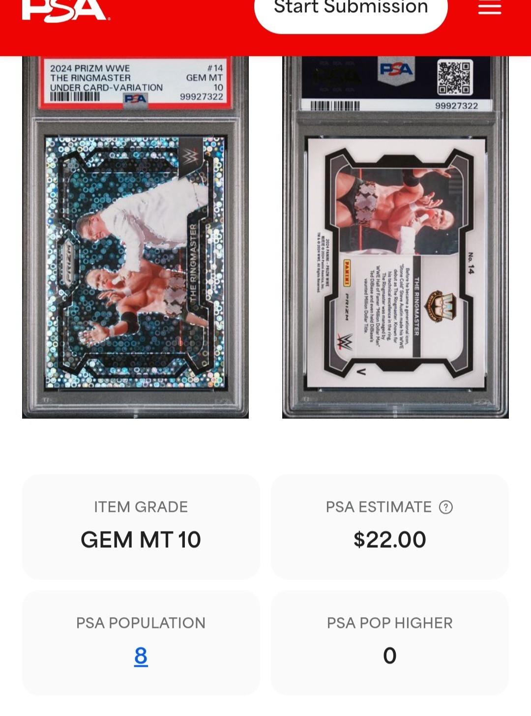 2024 Panini Prizm WWE's Stonecold  Steve Austin "The Ringmaster" PSA 10 Variatio view 4