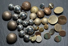 LOT OF ROUND METAL SHANK BUTTONS: VARYING SIZES, COLORS, AGES, SOME SETS H970