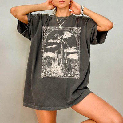 Vintage Dragon Castle T-Shirt Medieval Fantasy Graphic Tee