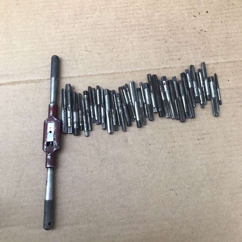 Lot Of 37 Different Taps (SAE) and D.K.  Tap Wrench, made in USA