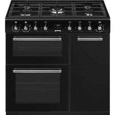 Image of Smeg Concert CX93GMBL 90cm wide Dual Fuel Range Cooker with Gas Hob - Black