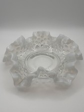 Vintage Fenton Hobnail White Clear Opalescent Ruffled Edge Glass Candy Dish Bowl