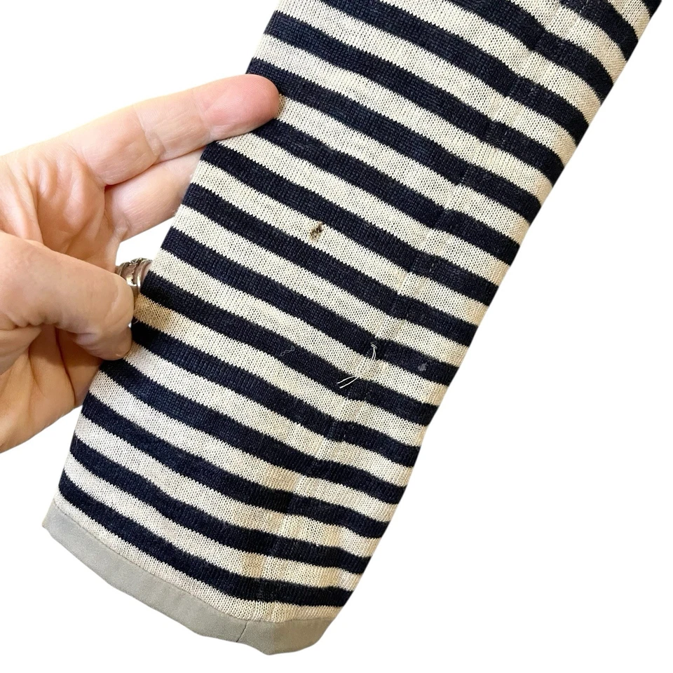 Giorgio Armani Blazer Jacket Linen Beige Navy Blue Striped Coastal Old Money 42 - Image 3 of 4