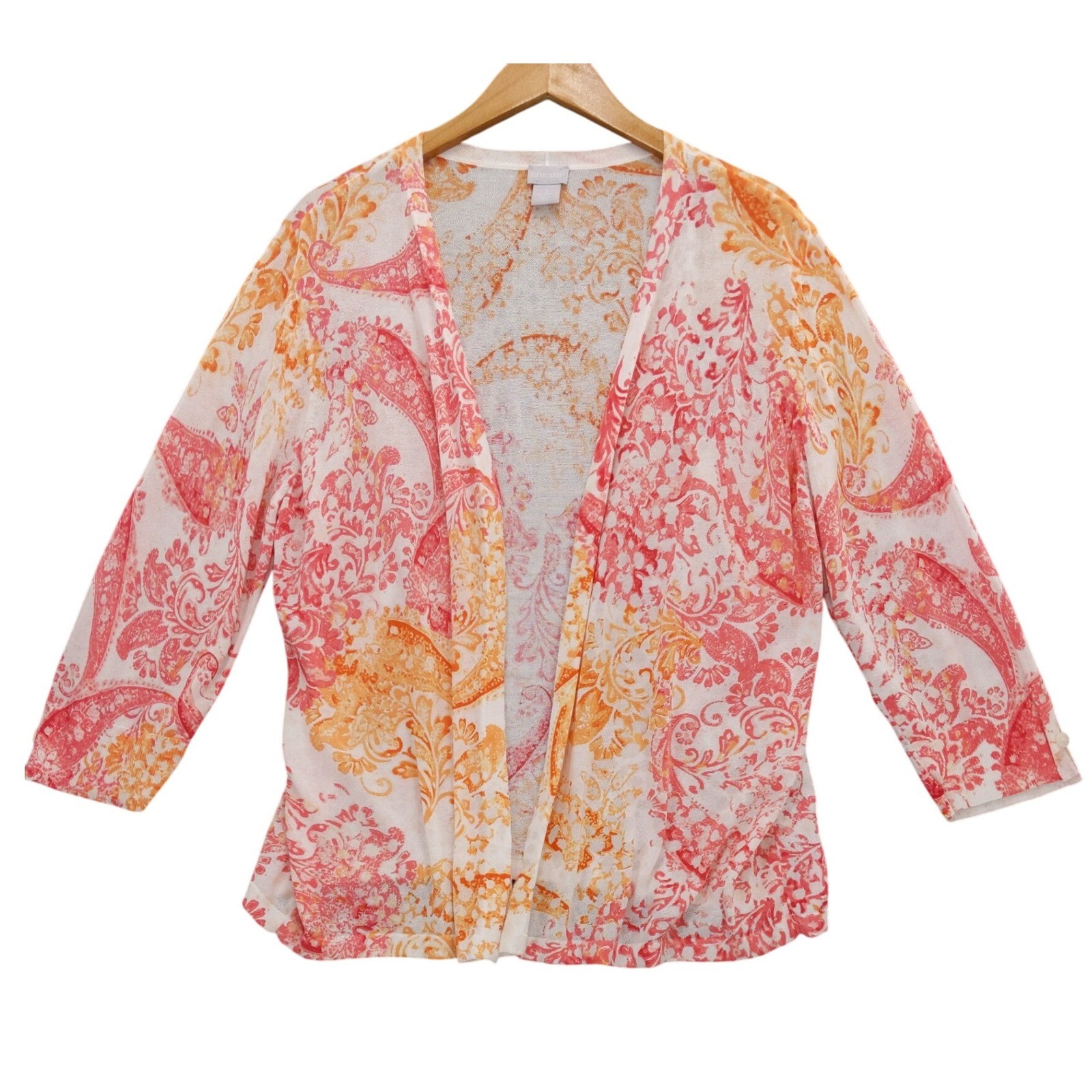 Chicos Paisley Open Front Lightweight Cardigan Sweater Women's 3 XL Lightweight
