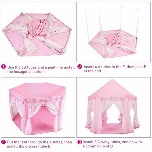 Kids Fairy Princess Castle Play House Hexagon Toy Tent Pop Up Tent Indoor /Light - Picture 9 of 20