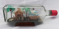 Vintage SCENE IN BOTTLE Tropical coast sailing boat Maritime Souvenir Collectabl