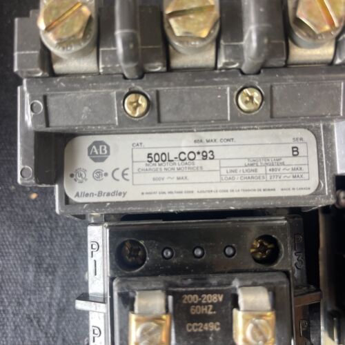 1-ALLEN BRADLEY 3 PHASE CONTACTOR PART# 500-COH930 SER. B 208 VOLT 60 Amp - Picture 3 of 11