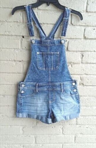 No Boundaries Womens Juniors S 3 5 Relaxed Fit Denim Shorts Bib Overalls Cuffed - Picture 1 of 6