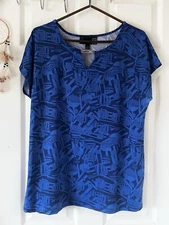 Antthony Blue Sleeveless Vneck Women’s Top Blouse Sz L Polyester Spandex