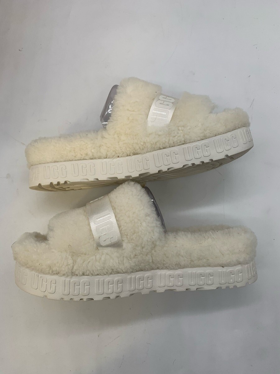 UGG Fluffita Slides Womens 11 Platform Slippers Cream Shearling Sandals  Cute Box