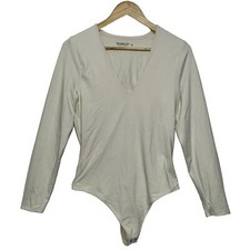Abercrombie Fitch Soft A F White V-Neck Long Sleeve Bodysuit Womens Size Large