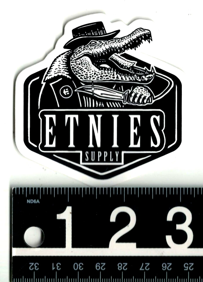 Etnies Alligator Sticker 3.1 in x 3.1 in Black/White Skateboarding Decal