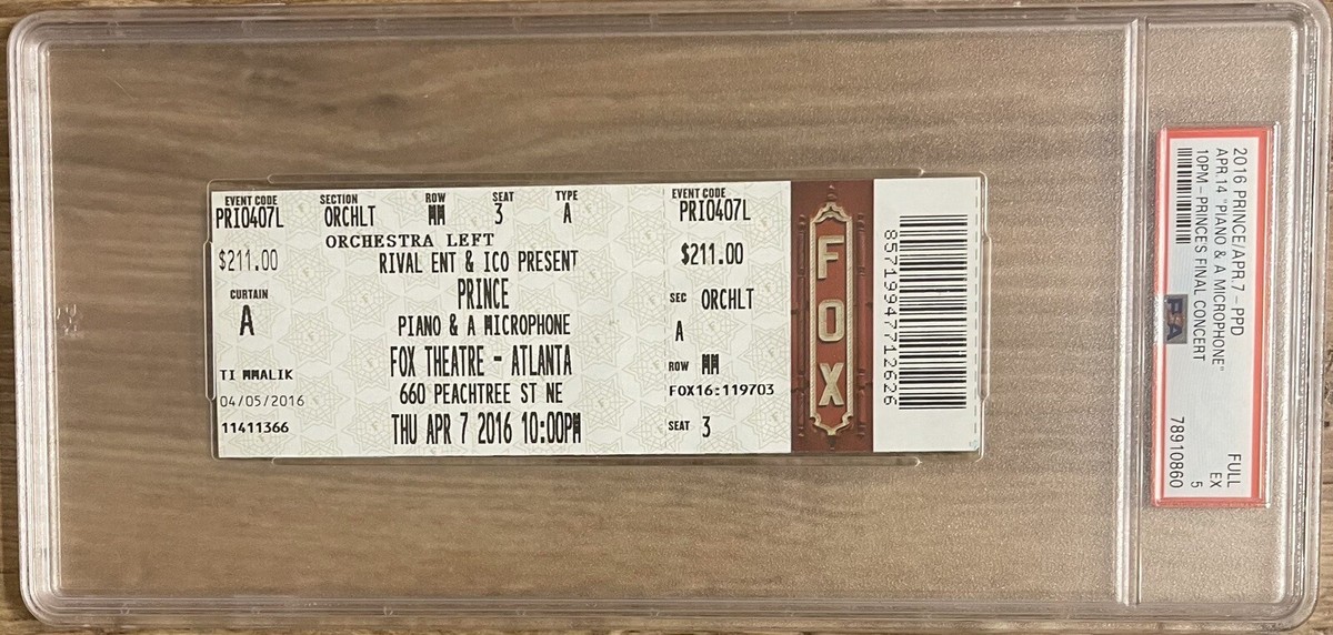 2016 PRINCE FINAL CONCERT FULL TICKET “PIANO & A MICROPHONE” TOUR