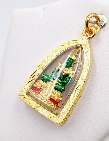 Alternate view of Emerald Buddha Thai Buddha Amulet Pendant With Case 22k Thai Yellow Gold Plated