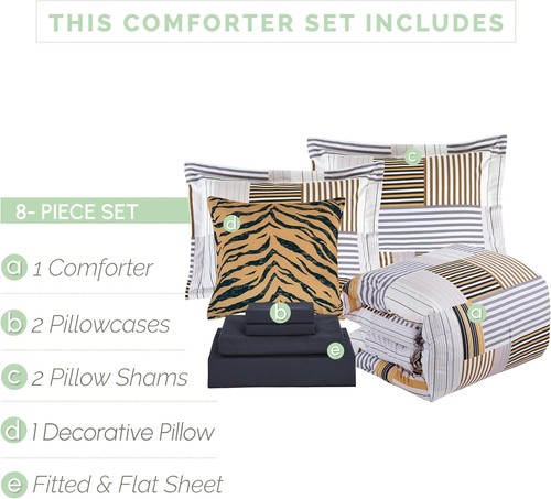 8-Piece Animal Print Reversible Comforter Set - King/Cal King, Gold Splendor - Picture 5 of 9