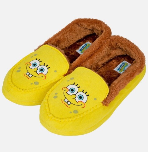 SpongeBob SquarePants Slippers Smiling Face Large Slippers Moccasin FREE SOCKS - Picture 3 of 12