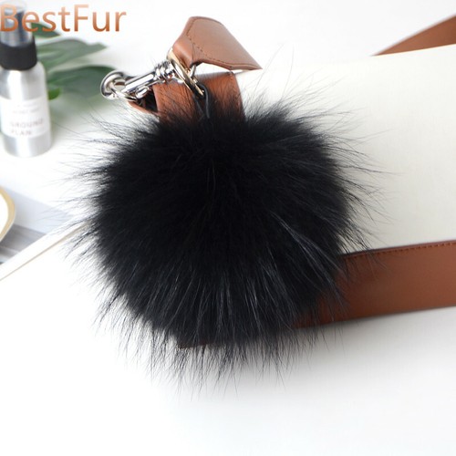 15cm / 6 "Grande Real Raccoon Piel Pom Pom Ball llavero Bolsa Charm Teléfono Colgante Regalo - Imagen 8 de 27