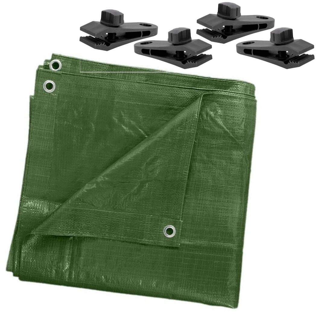 PP-Eic 8x8m Green Tarpaulin – 0.45mm Thick, Metal Grommets, Reinforced Edges – All-Weather Multipurpose Cover