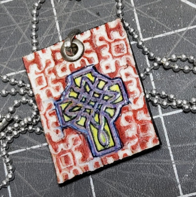 Celtic cross hand made necklace plastic viking norse star clouds texture art