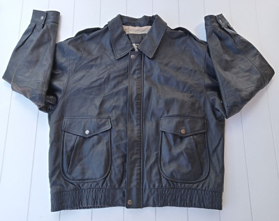 VTG 90's Black leather Bomber St. John's Bay Jacket, With Inside