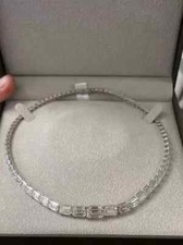 12Ct Emerald Cut Lab-Created Diamond Women Tennis Necklace 14K WhGold Plated 18"