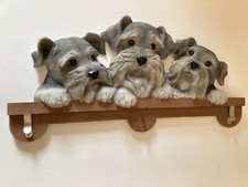 Wall Hanging 3 Schnauzers Plaque Resin Leash Hanger 12  