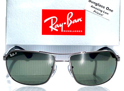 NEW Ray Ban Gunmetal & Black POLARIZED Green Lens Sunglass RB3492 004/58