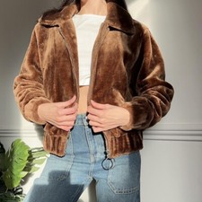 Prettylittlething Brown Faux Fur Jack With Collar Bomber Jacket Outerwear