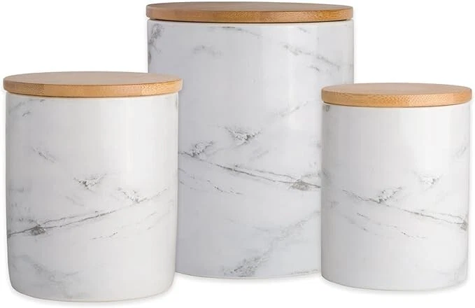 DII Modern Ceramic Marble Jar Canister with Lid in White (Set of 3)