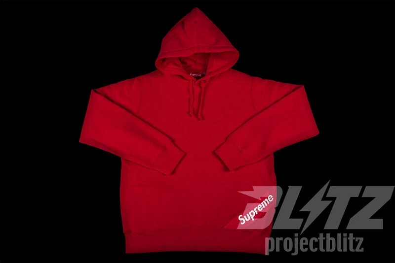 SUPREME CORNER LABEL HOODED SWEATSHIRT RED L SS18 HOODIE