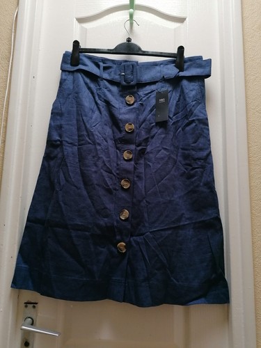 M&S Collection Damen Marine Leinen Mix A-Linie Midirock Gr. 16/44. UVP 35£