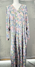 Vintage Christian Dior 1/2 Zip Nightgown Loungewear Peignoir Long Satin Floral