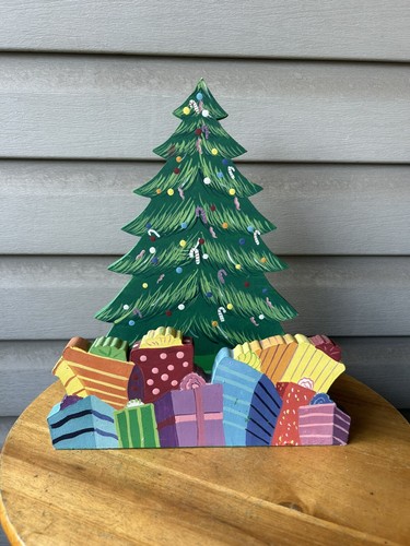 Christmas Tree Presents Wood Hand Painted Decor Julie Borden James Decker 13"
