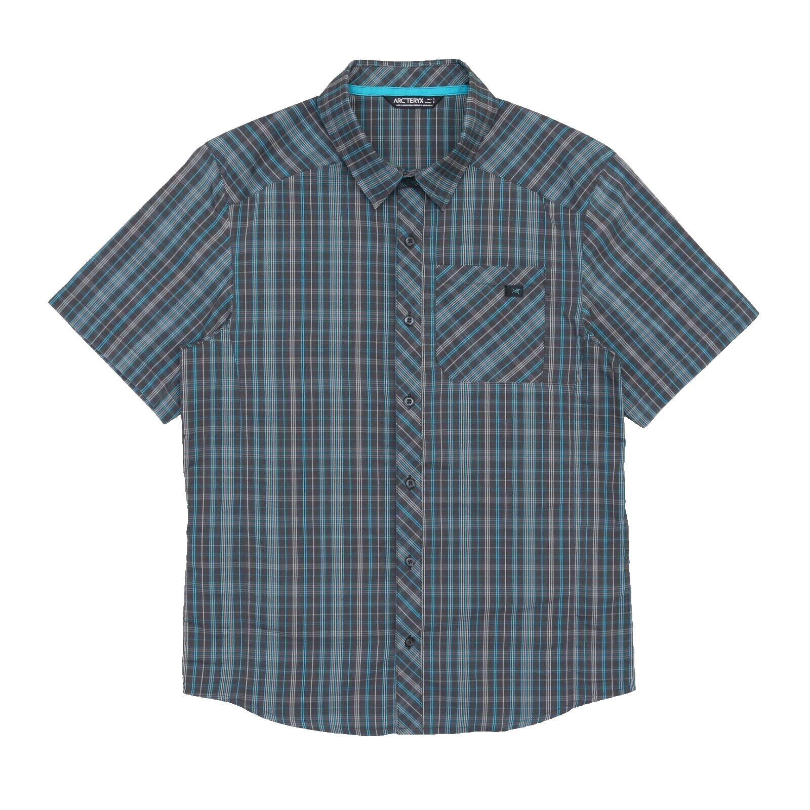 CAMICIA A MANICHE CORTE A QUADRI DA UOMO ARC'TERYX MEDIA PEAKLINE GRIGIA BLU NUOVA!