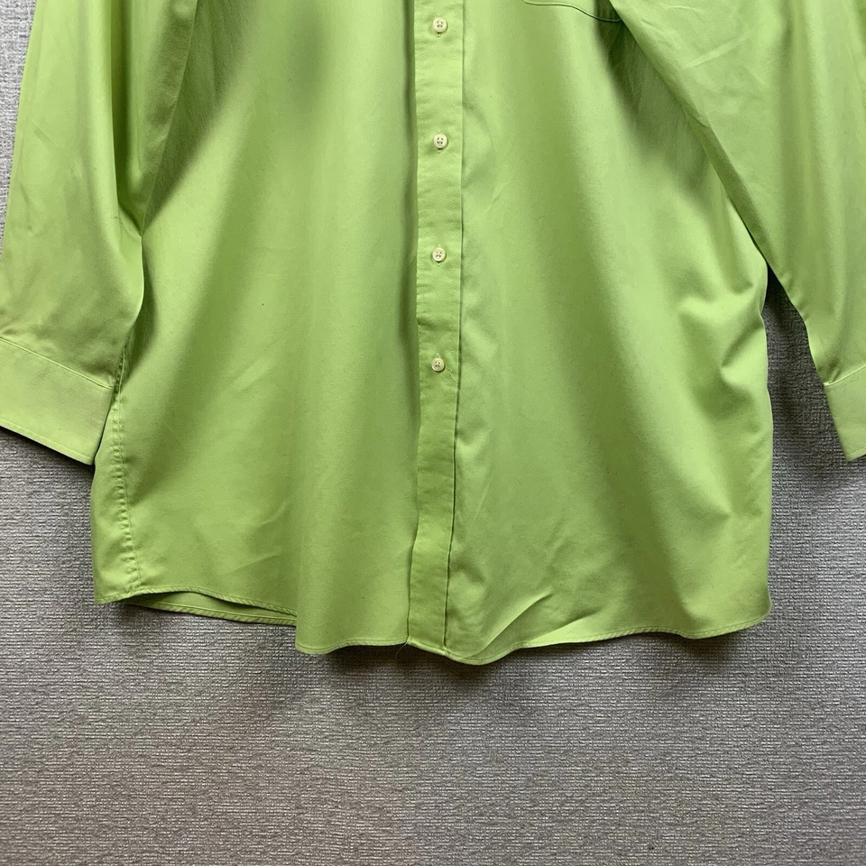 IZOD Button Down Dress Shirt Men's 18 1/2 x 35 / 36 Tall Lime Green Wrinkle Free - Image 4 of 4