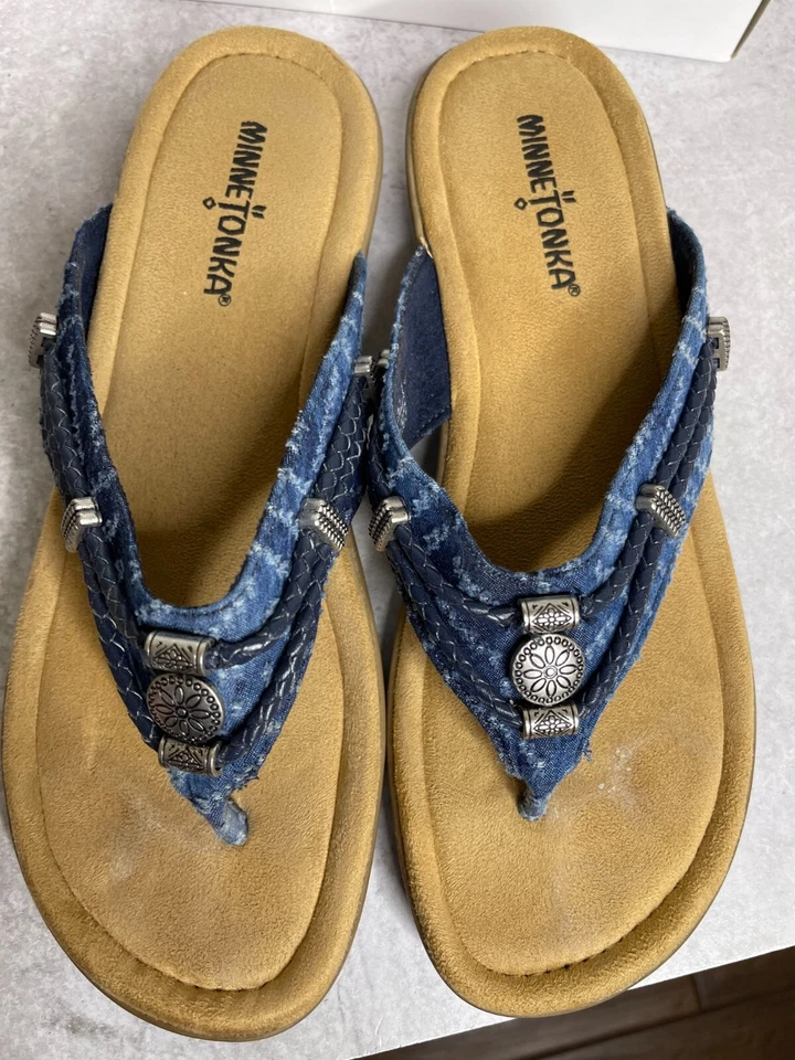 Sandalias de Tanga Minnetonka Silverthorne Mujer Talla 9M Azul con Caja Foto 2 de 4