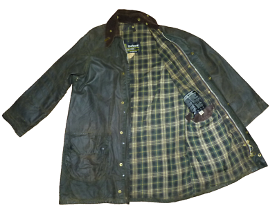 Vtg 1980s BARBOUR Gamefair 2 Crest WAXED Jacket Green Size 36 in